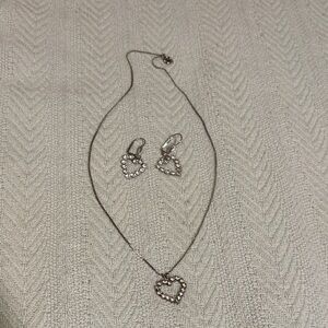 Silver Tone Rhinestone Heart Earrings and Necklace Set